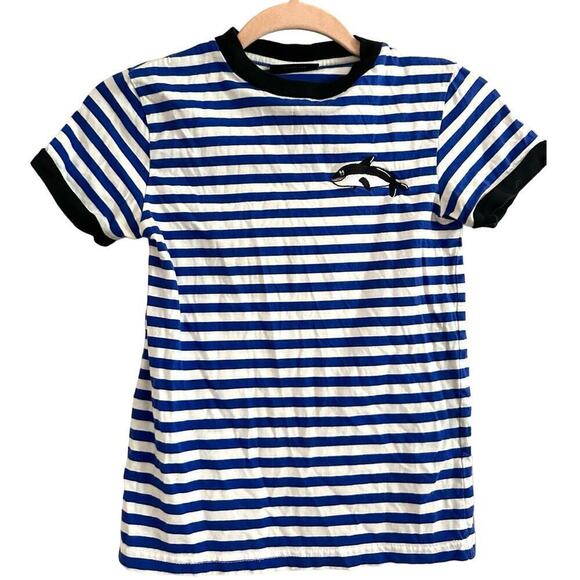 LAZY OAF Blue White Striped Embroidered Whale Nautical Tee T-Shirt - Women’s XS - Picture 2 of 6